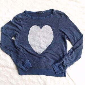 Wildfox Navy Blue Sparkle Heart Sweater with Silver Heart